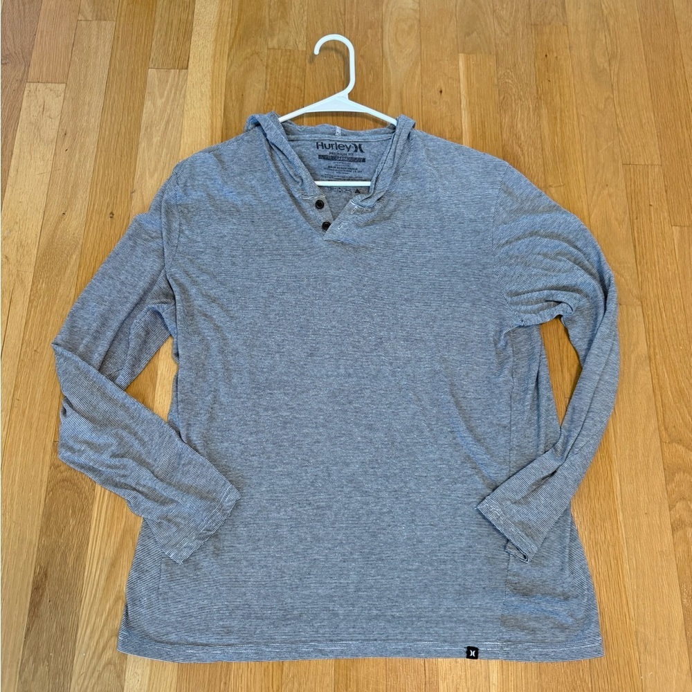 Vintage Hurley's men's long-sleeve hooded henley in a Heather Gray stripe large - Picture 4 of 9